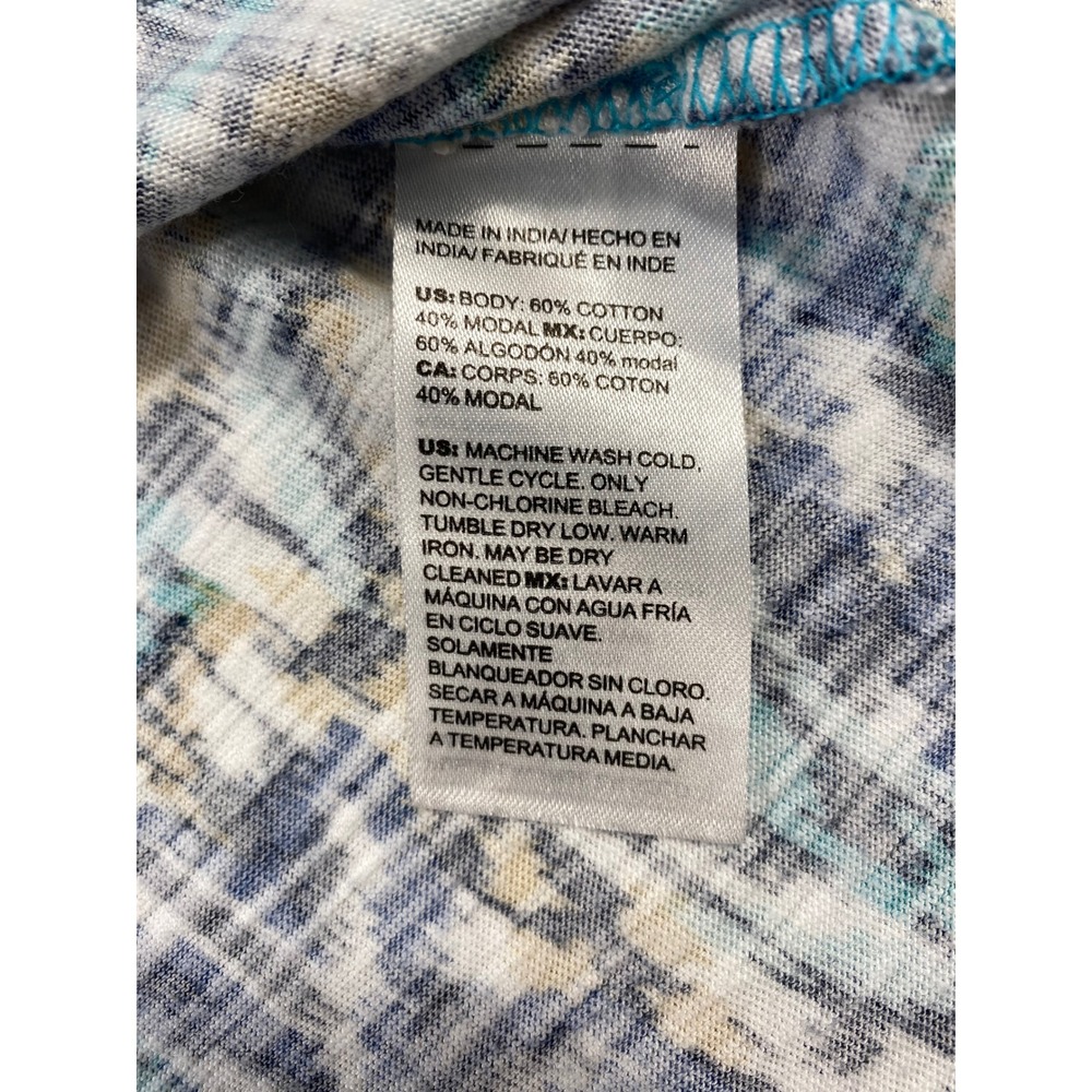 Chico's Ikat Paisley Top Size L Blue Teal Boho Coastal Lightweight Tee - Picture 10 of 10